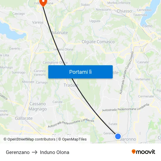 Gerenzano to Induno Olona map