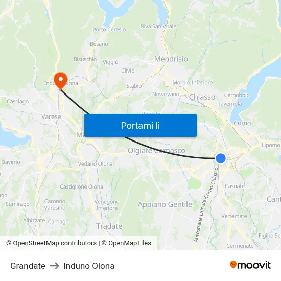 Grandate to Induno Olona map