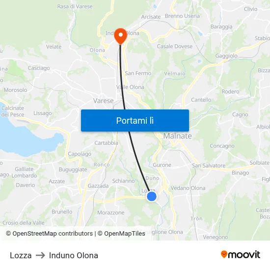 Lozza to Induno Olona map