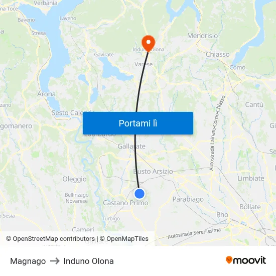Magnago to Induno Olona map