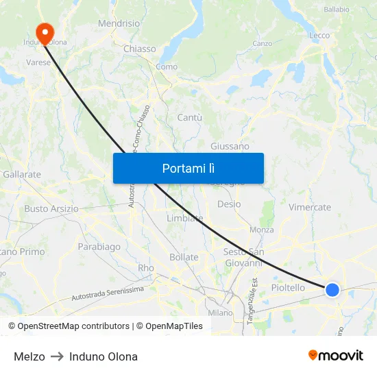 Melzo to Induno Olona map