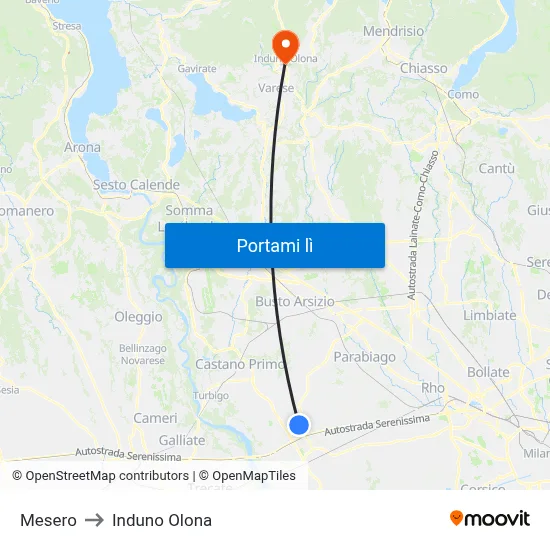 Mesero to Induno Olona map