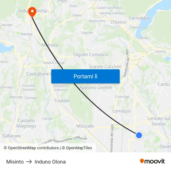 Misinto to Induno Olona map