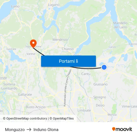 Monguzzo to Induno Olona map