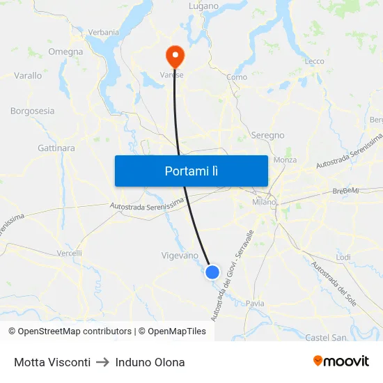Motta Visconti to Induno Olona map