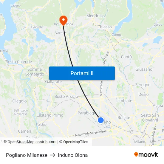 Pogliano Milanese to Induno Olona map