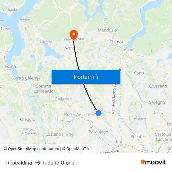 Rescaldina to Induno Olona map