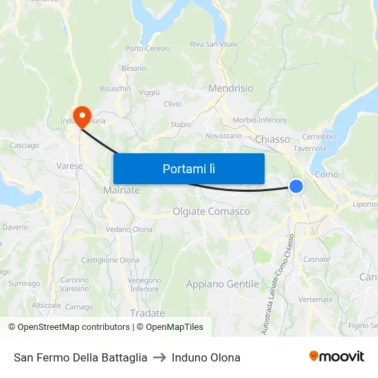 San Fermo Della Battaglia to Induno Olona map