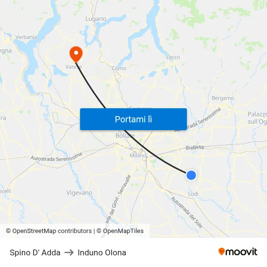 Spino D' Adda to Induno Olona map