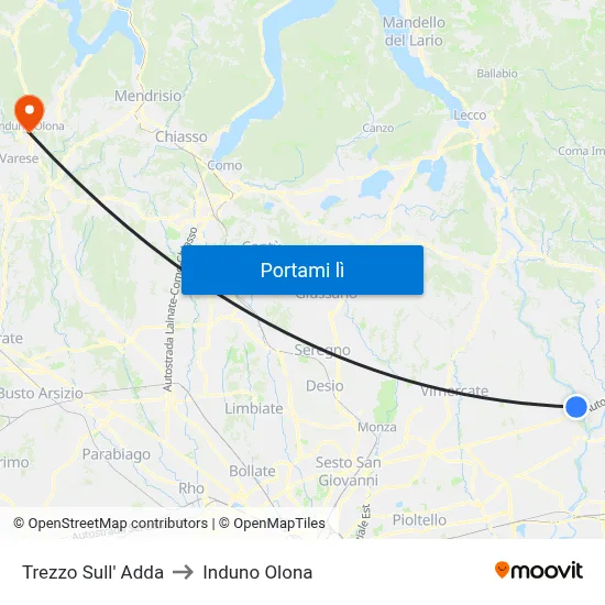 Trezzo Sull' Adda to Induno Olona map