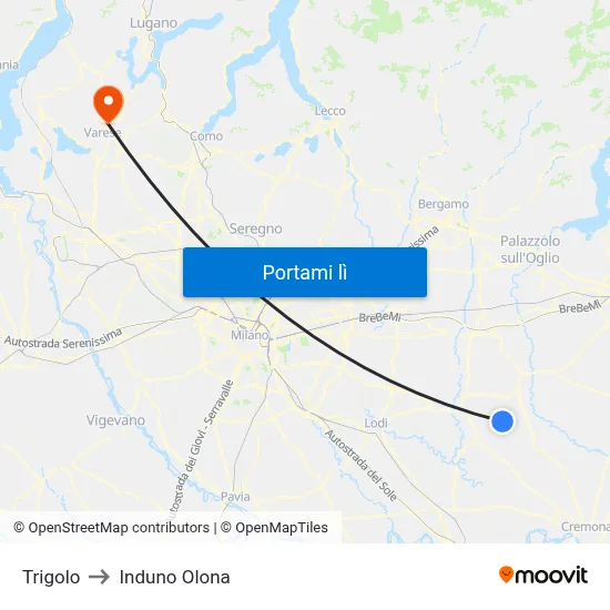 Trigolo to Induno Olona map
