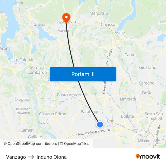 Vanzago to Induno Olona map