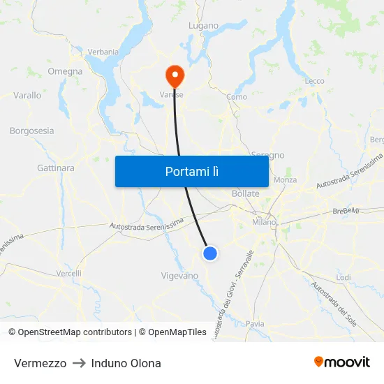Vermezzo to Induno Olona map