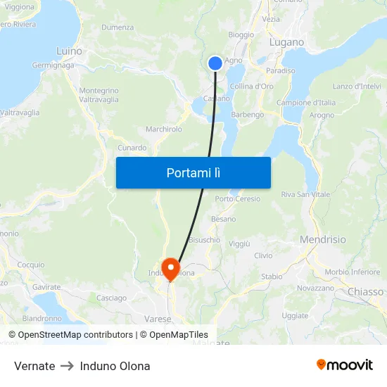 Vernate to Induno Olona map