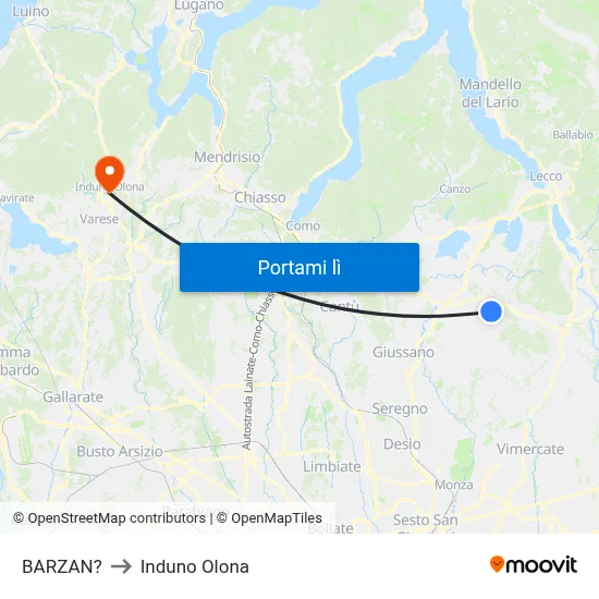BARZAN? to Induno Olona map