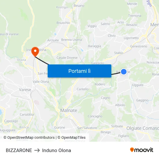 BIZZARONE to Induno Olona map