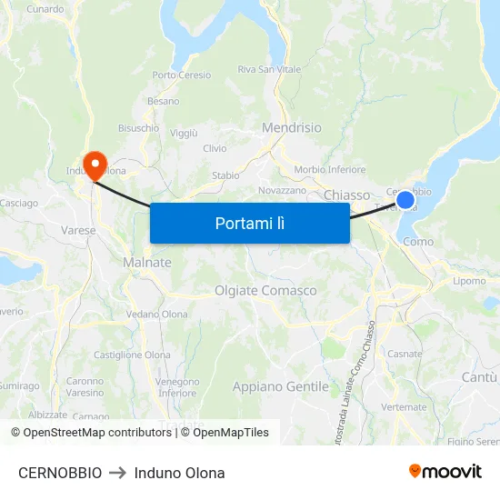 CERNOBBIO to Induno Olona map