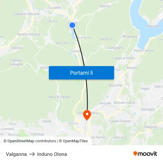 Valganna to Induno Olona map