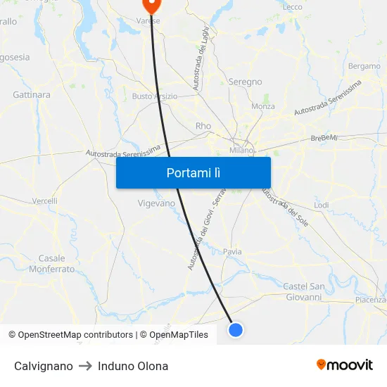 Calvignano to Induno Olona map