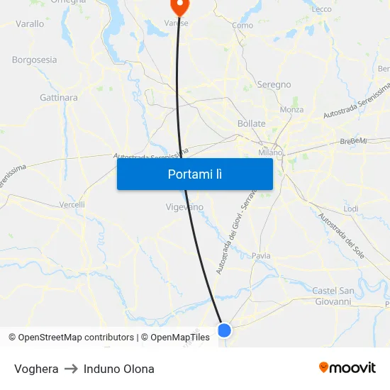 Voghera to Induno Olona map