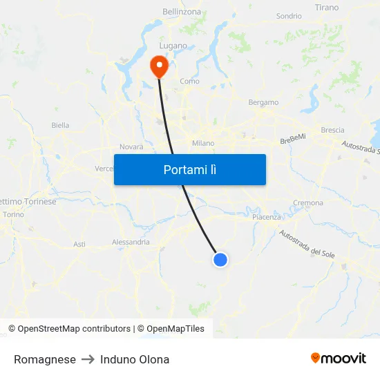 Romagnese to Induno Olona map