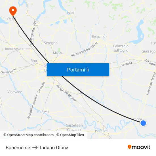 Bonemerse to Induno Olona map