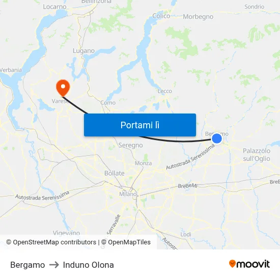 Bergamo to Induno Olona map