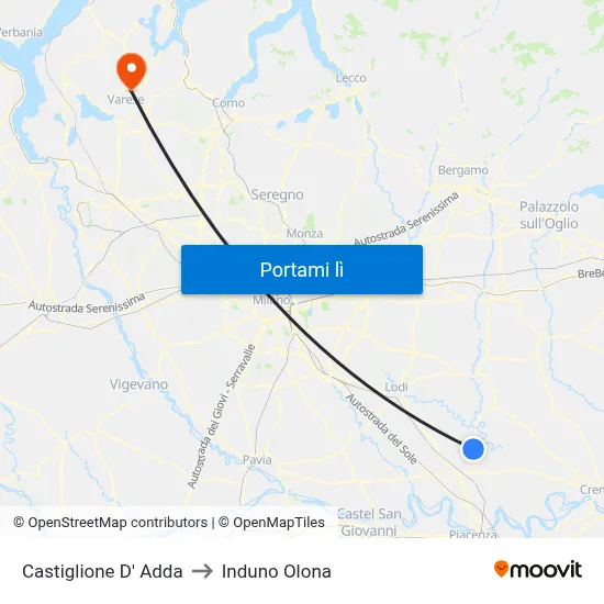 Castiglione D' Adda to Induno Olona map
