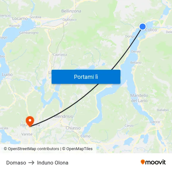 Domaso to Induno Olona map