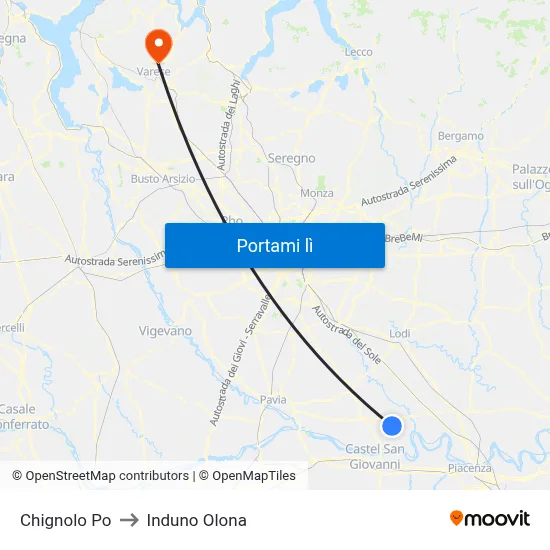 Chignolo Po to Induno Olona map