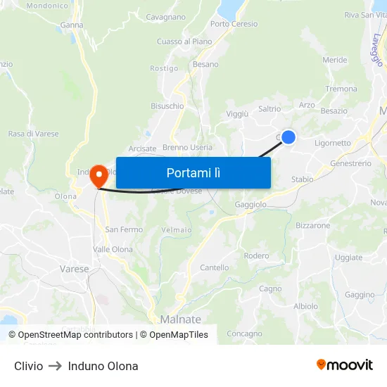 Clivio to Induno Olona map