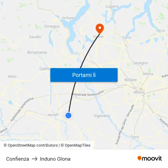 Confienza to Induno Olona map