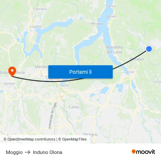 Moggio to Induno Olona map