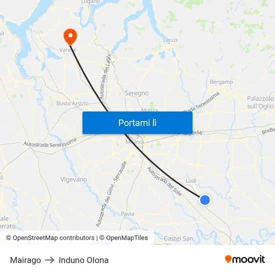 Mairago to Induno Olona map