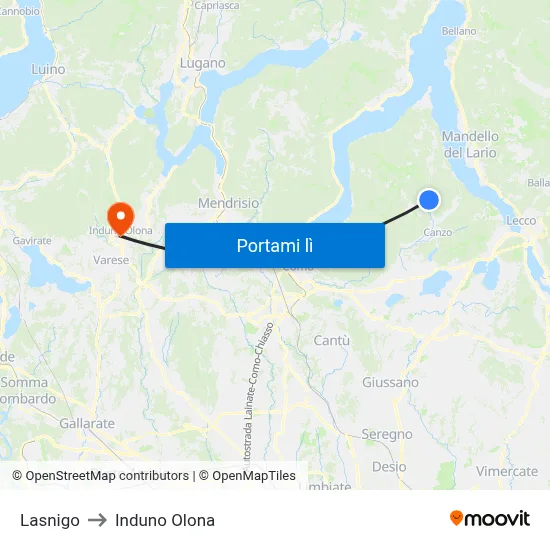 Lasnigo to Induno Olona map