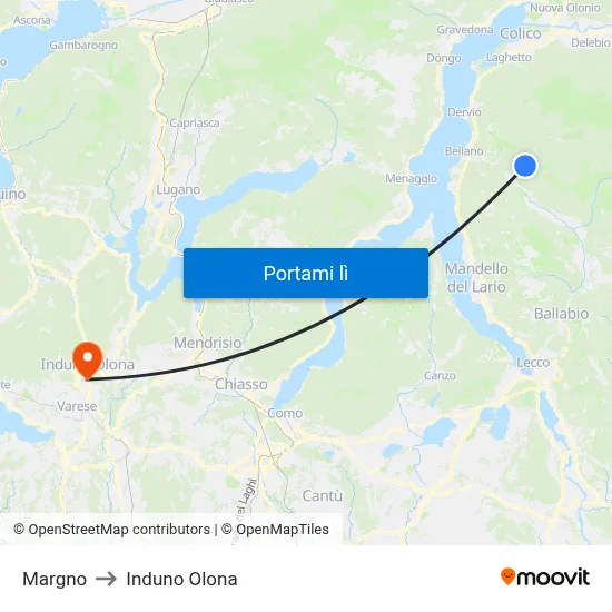 Margno to Induno Olona map