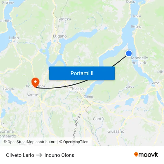 Oliveto Lario to Induno Olona map