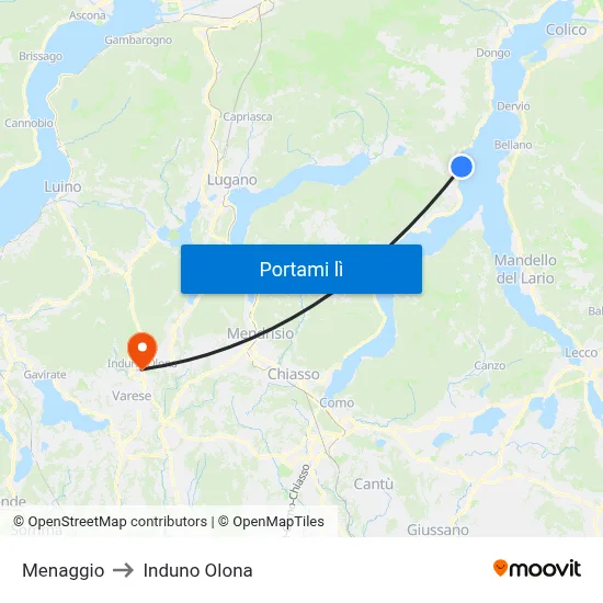 Menaggio to Induno Olona map