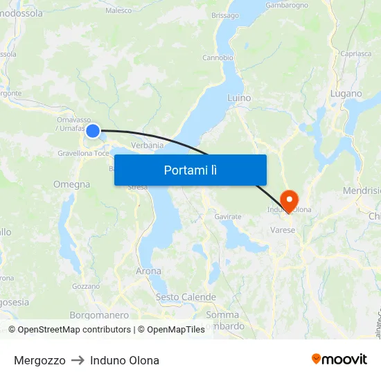 Mergozzo to Induno Olona map