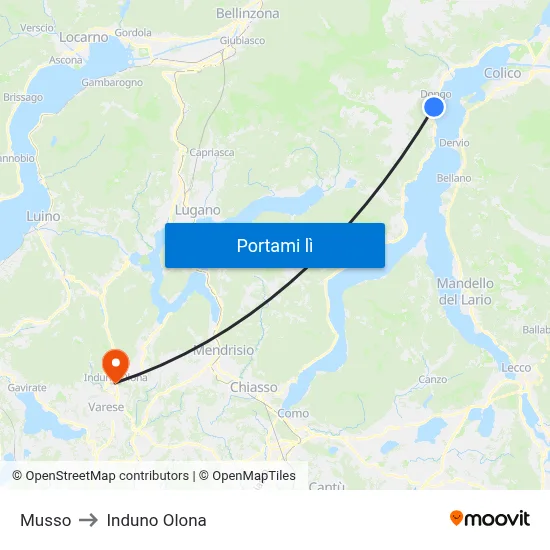 Musso to Induno Olona map