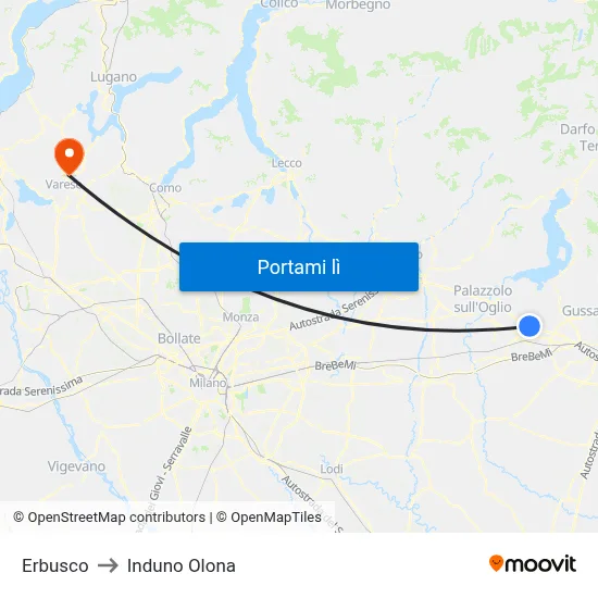 Erbusco to Induno Olona map