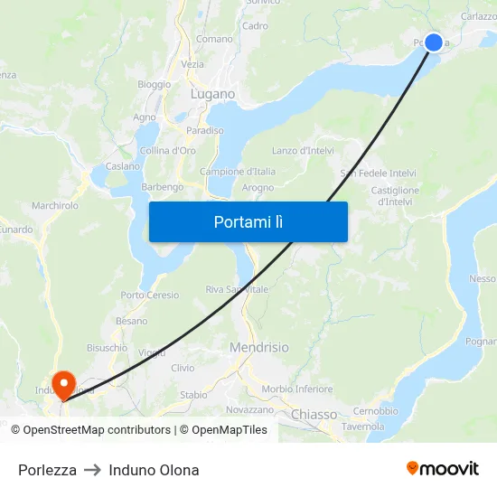 Porlezza to Induno Olona map