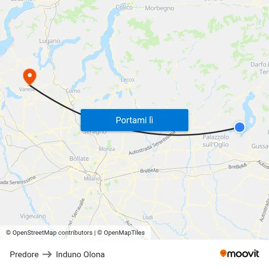 Predore to Induno Olona map