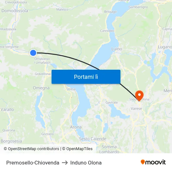 Premosello-Chiovenda to Induno Olona map