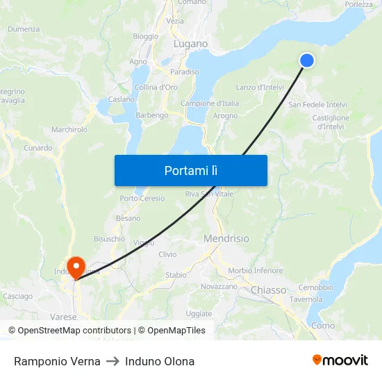 Ramponio Verna to Induno Olona map