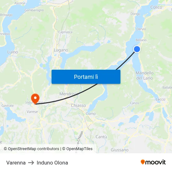 Varenna to Induno Olona map