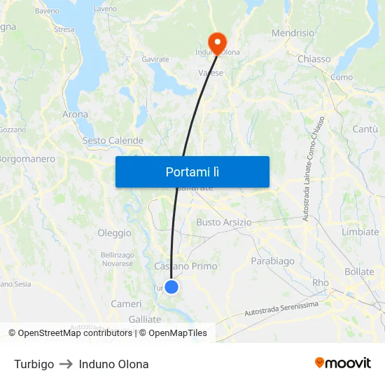 Turbigo to Induno Olona map