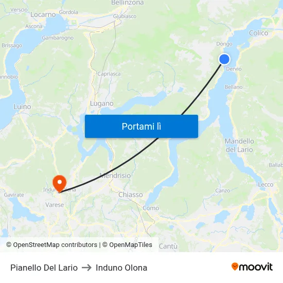Pianello Del Lario to Induno Olona map