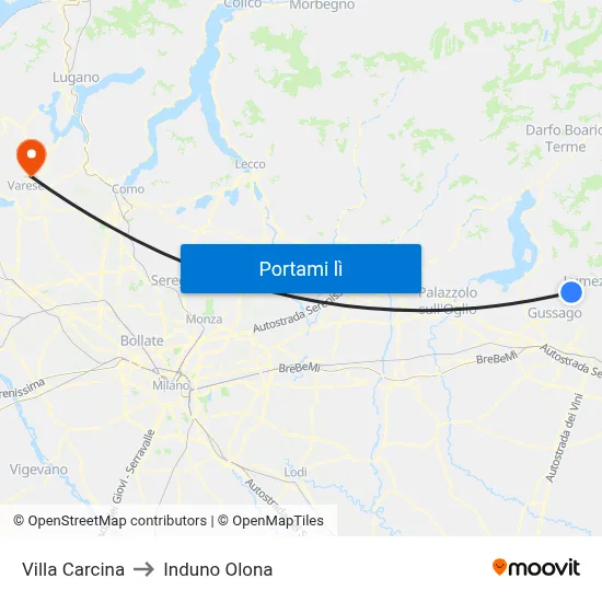 Villa Carcina to Induno Olona map