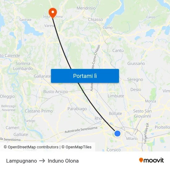 Lampugnano to Induno Olona map